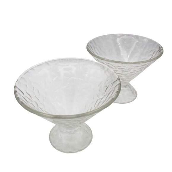 Ice Cream Dish Set of 2  Crackle Pattern Glass Large Clear Vintage Cone Shaped - Picture 10 of 10